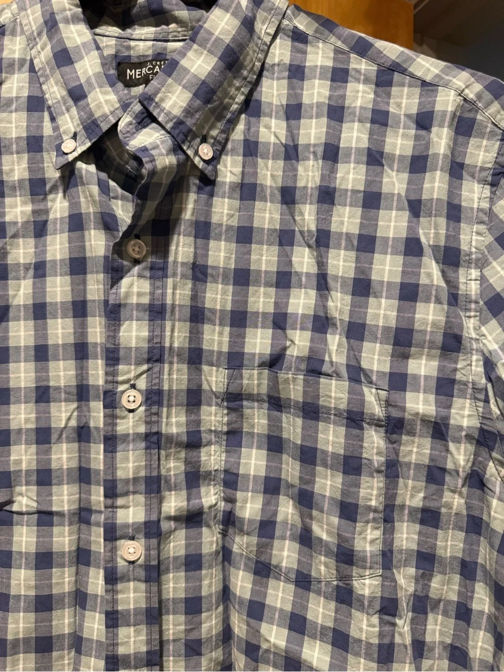 J. Crew Short-Sleeve Blue and White Plaid Button-Down Shirt